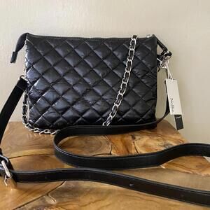 NWT Nylon Quilt Puffer Crossbody Black Bag with Chain